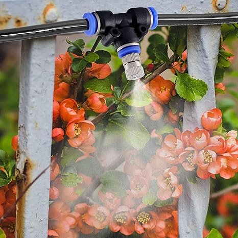 10 Fogger with T – 10M Misting System for Outdoor Cooling, Includes Tee Connectors, Brass Nozzles & Hose for Garden, Patio, Greenhouse thumbnail