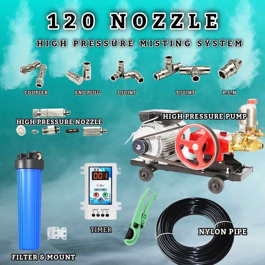 850 Ft Line | 120 Nozzle Power – 8400 Sq Ft High Pressure Ultra Cooling Misting Solution