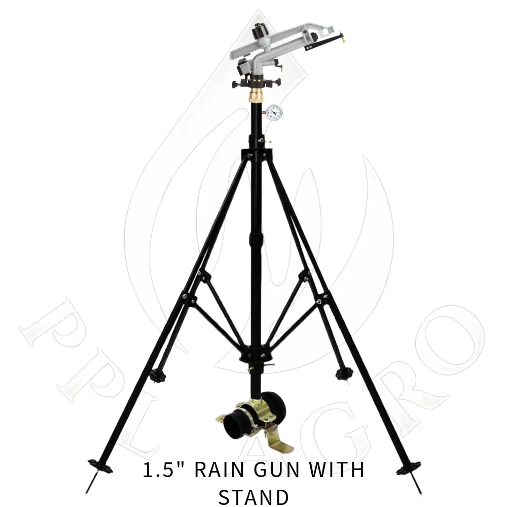 Automatic 1.5 Inch Rain Gun With 4 Leg Double Lock Stand – 230 Ft Diameter Coverage | Heavy Duty Agriculture Irrigation Rain Gun