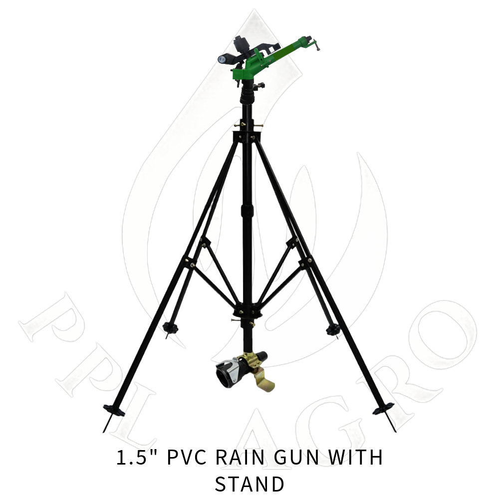 Premium Plastic 1.5 Inch PVC Rain Gun With 4 Leg Double Lock Stand – 210 Ft Diameter Coverage | Heavy Duty Agriculture Irrigation Sprinkler