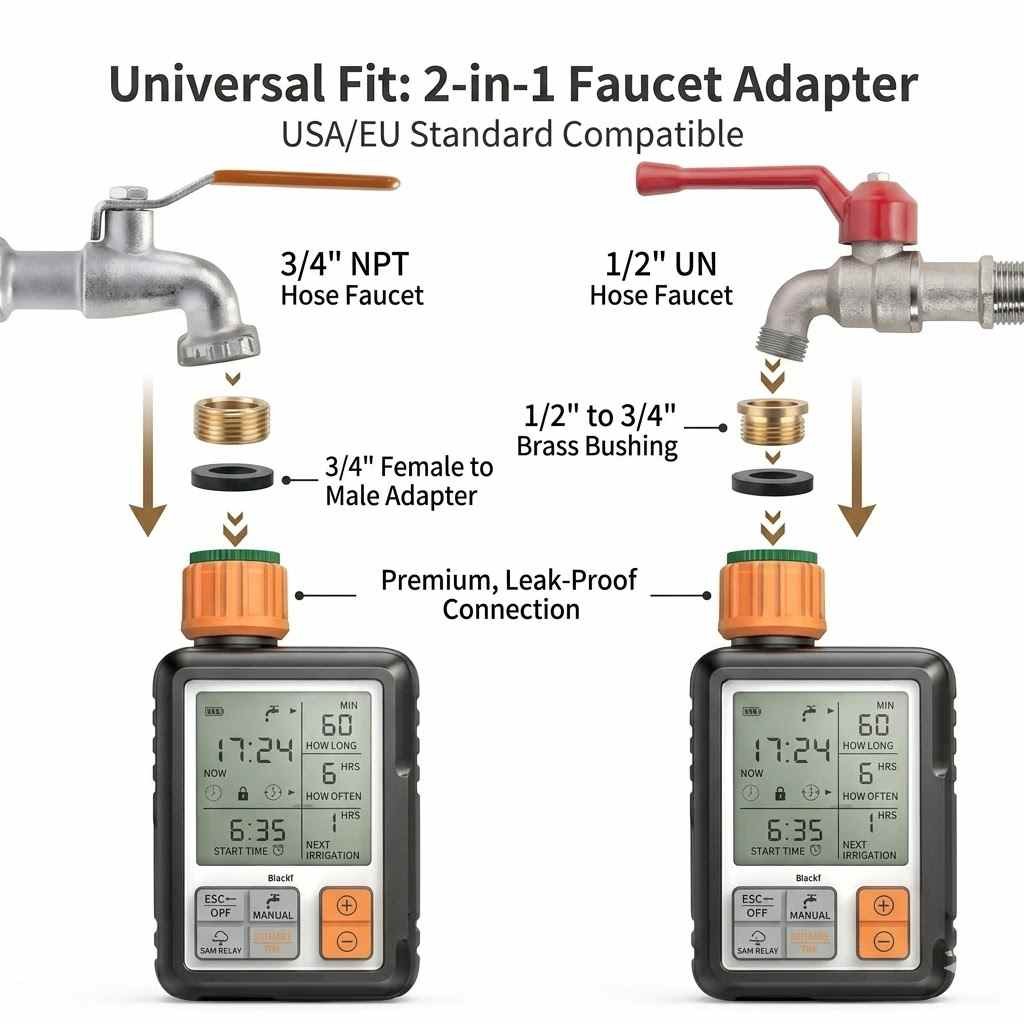 Automatic Digital Water Timer - Programmable Garden Hose Faucet Controller for Irrigation & Misting, Featuring Large LCD Display thumbnail
