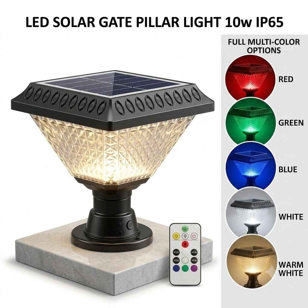 5-in-1 RGB & 3-Color Solar Pillar Light | 10W | Remote Control | Auto ON/OFF thumbnail