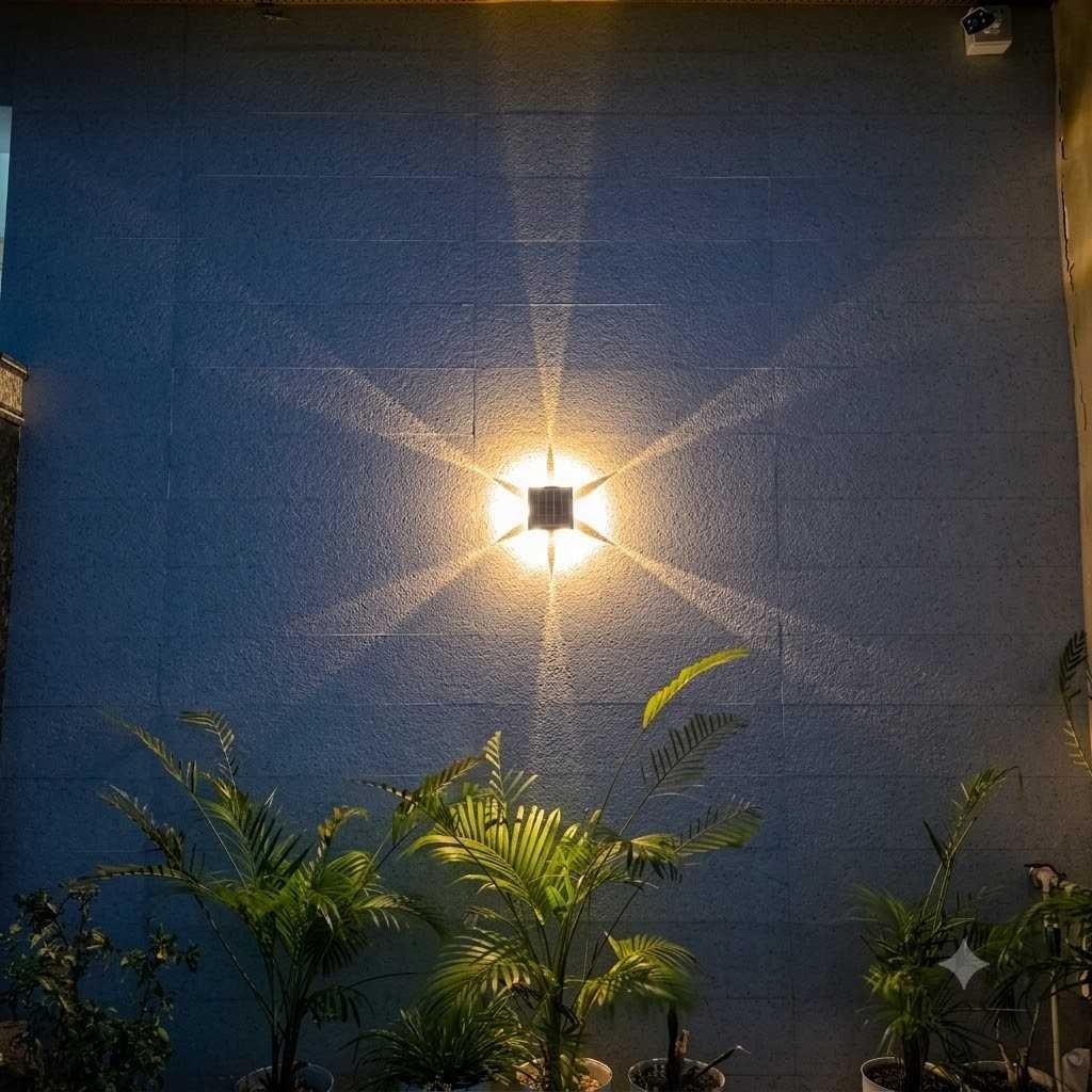 Solar Star Wall Light - Warm White LED Outdoor Sconce (2 pc ) thumbnail