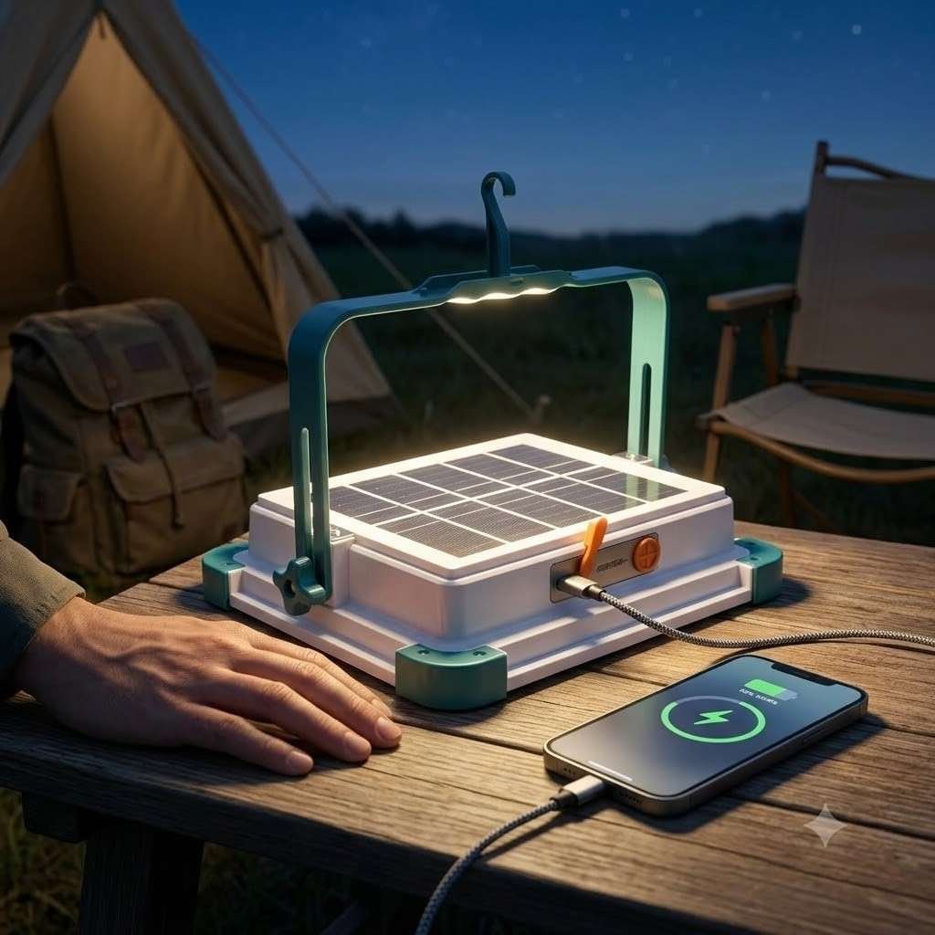 Multi-Purpose 120W Portable Solar LED Work Light for Camping, Outdoor & Emergency Use With Power Bank ( eye model ) thumbnail