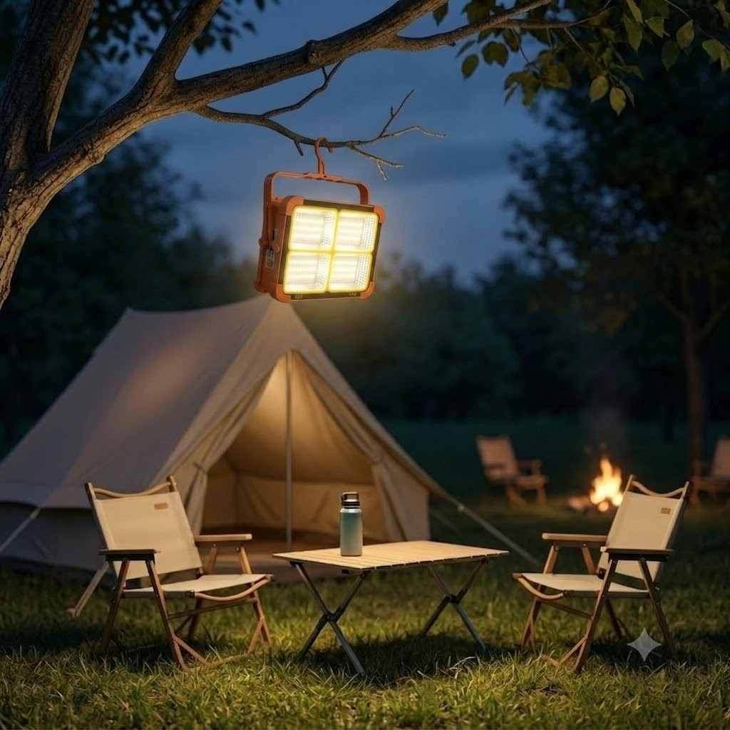 60W Portable Solar LED Flood Light with Magnetic Base & 3 Color Modes with power bank Orange model thumbnail