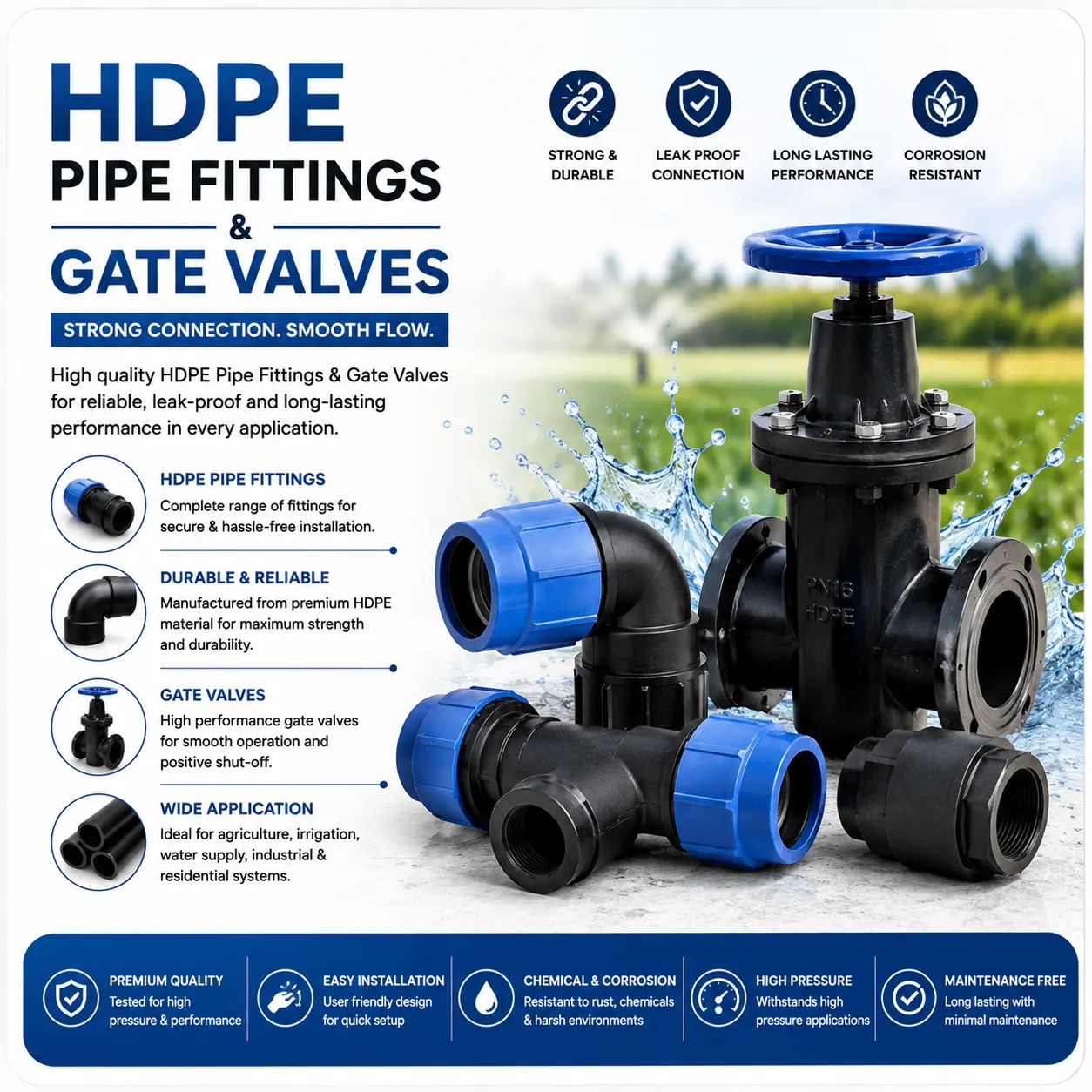 Hdpe Pipe Fittings & Gate Valves